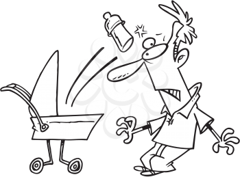 Royalty Free Clipart Image of a Man Hit By a Baby Bottle