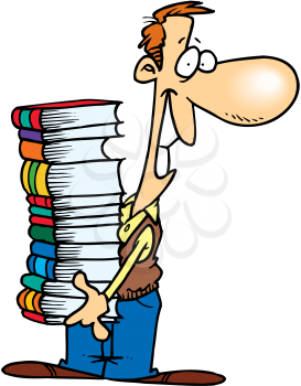 Royalty Free Clipart Image of a Man With a Stack of Books