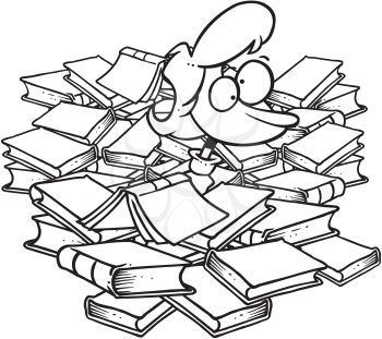Royalty Free Clipart Image of a Woman Under a Pile of Books