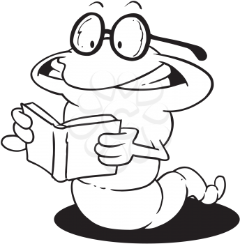 Royalty Free Clipart Image of a Worm Reading a Book