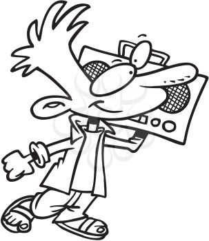 Royalty Free Clipart Image of a Boy Listening to a Boom Box