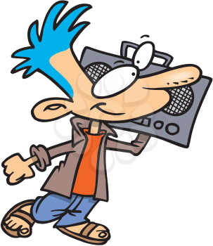 Royalty Free Clipart Image of a Kid Listening to a Boom Box