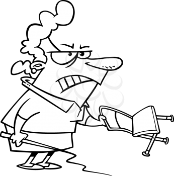 Royalty Free Clipart Image of an Angry Woman with a Whip and Chair
