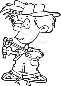 Royalty Free Clipart Image of a Child With a Slingshot
