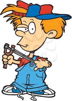Royalty Free Clipart Image of a Child With a Slingshot