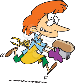 Royalty Free Clipart Image of a Woman Carrying a Loaf of Homemade Bread