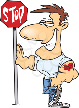 Royalty Free Clipart Image of a Muscular Man at a Stop Sign