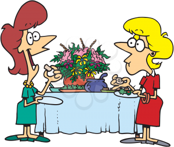 Royalty Free Clipart Image of Two Women at a Buffet