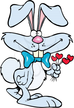 Royalty Free Clipart Image of a Rabbit With a Bouquet of Hearts