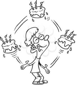 Royalty Free Clipart Image of a Boy Juggling Cake