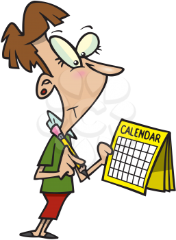 Royalty Free Clipart Image of a Woman Looking at a Calendar