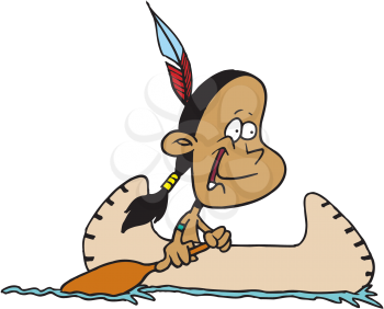 Royalty Free Clipart Image of a Native American in a Canoe
