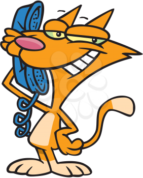 Royalty Free Clipart Image of a Cat on the Phone
