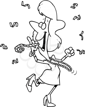 Royalty Free Clipart Image of a Woman With a Noisemaker