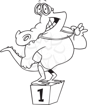 Royalty Free Clipart Image of a Gator on a Podium With a Medal
