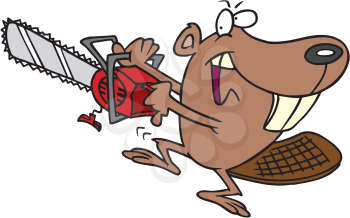 Royalty Free Clipart Image of a Beaver With a Saw