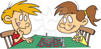 Royalty Free Clipart Image of Two Children Playing Chess