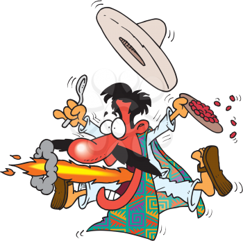 Royalty Free Clipart Image of a Mexican Eating Hot Food