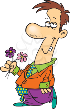 Royalty Free Clipart Image of a Man With Flowers