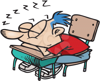 Royalty Free Clipart Image of a Boy Sleeping at His Desk