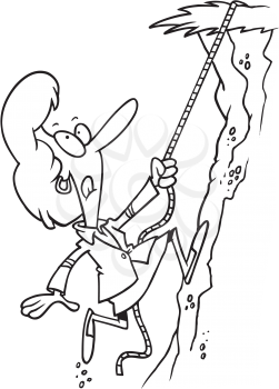 Royalty Free Clipart Image of a Woman Climbing a Cliff
