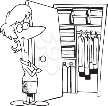 Royalty Free Clipart Image of a Woman With a Tidy Closet
