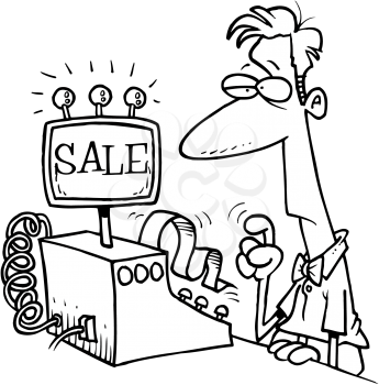 Royalty Free Clipart Image of a Man at a Cash Register