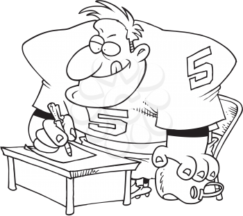 Royalty Free Clipart Image of a Football Player at a Desk