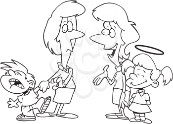 Royalty Free Clipart Image of Two Women With Very Different Children