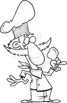 Royalty Free Clipart Image of a Cook With a Chicken Leg