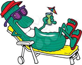 Royalty Free Clipart Image of a Cucumber on a Lounger