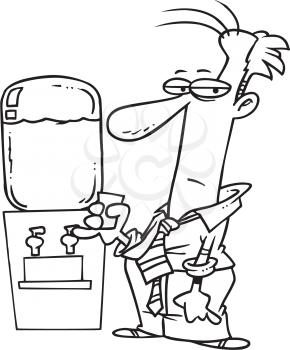 Royalty Free Clipart Image of a Man Beside the Water Cooler