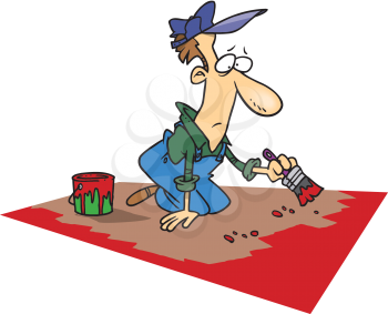 Royalty Free Clipart Image of a Man Painting Himself Into a Corner