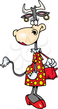 Royalty Free Clipart Image of a Cow in a Dress