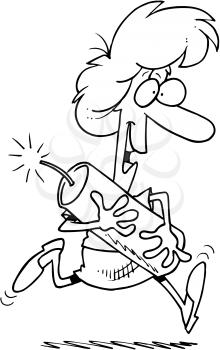 Royalty Free Clipart Image of a Woman Running With a Firecracker