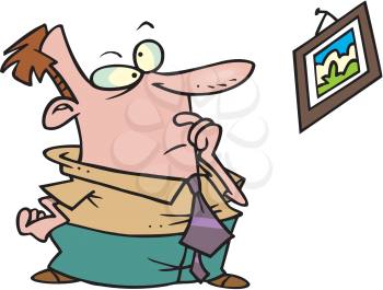 Royalty Free Clipart Image of a Man Looking at a Crooked Picture