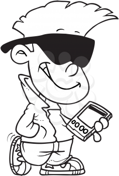 Royalty Free Clipart Image of a Boy With an Electronic Game