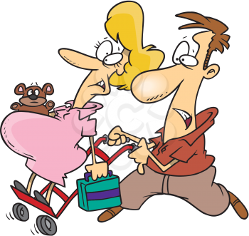 Royalty Free Clipart Image of a Man Rushing His Pregnant Wife to the Hospital