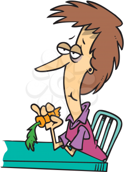 Royalty Free Clipart Image of a Woman on a Diet Eating a Carrot
