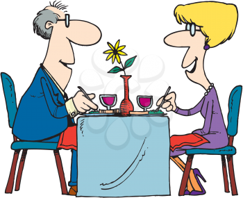 Royalty Free Clipart Image of a Couple Dining Out
