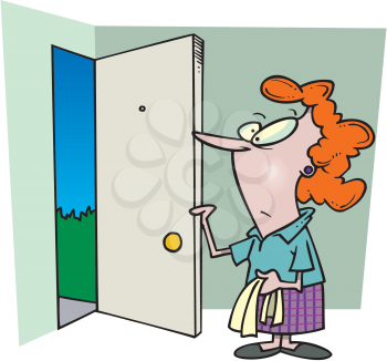 Royalty Free Clipart Image of a Woman Opening a Door