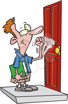 Royalty Free Clipart Image of a Man Knocking on the Door