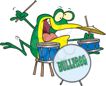 Royalty Free Clipart Image of a Frog Playing the Drums