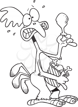 Royalty Free Clipart Image of a Chicken Eating a Drumstick