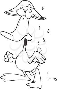 Royalty Free Clipart Image of a Duck in the Rain