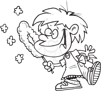 Royalty Free Clipart Image of a Boy Dusting