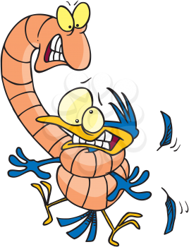 Royalty Free Clipart Image of a Big Worm Squishing a Bird