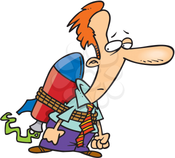 Royalty Free Clipart Image of a Man With a Rocket on His Back