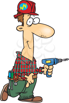 Royalty Free Clipart Image of a Man With a Drill