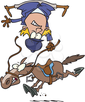 Royalty Free Clipart Image of a Woman Falling Off a Horse